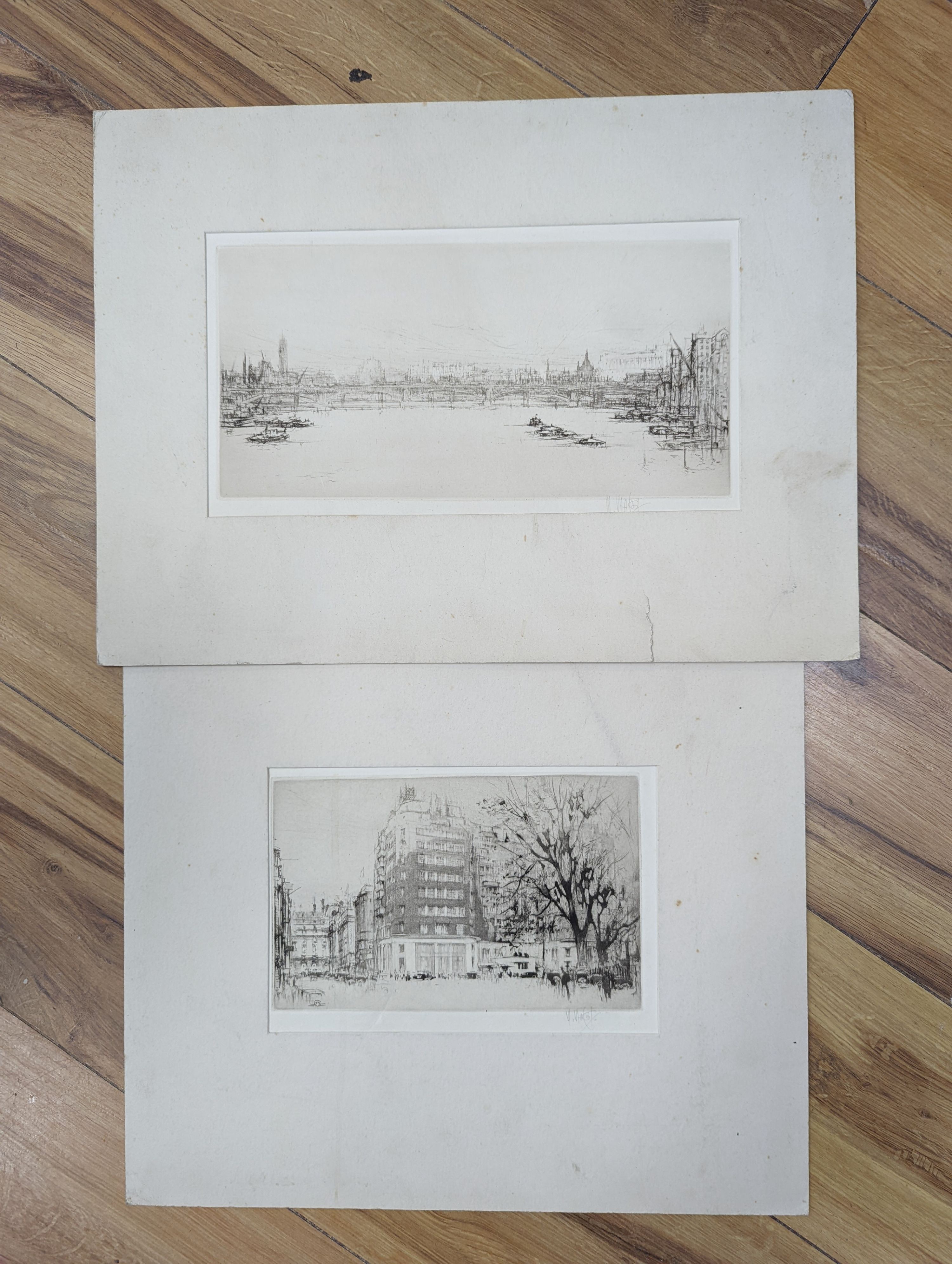 William Walcot (1874-1943), two etchings, Views of London, signed in pencil, 15 x 30cm and 14 x 22cm